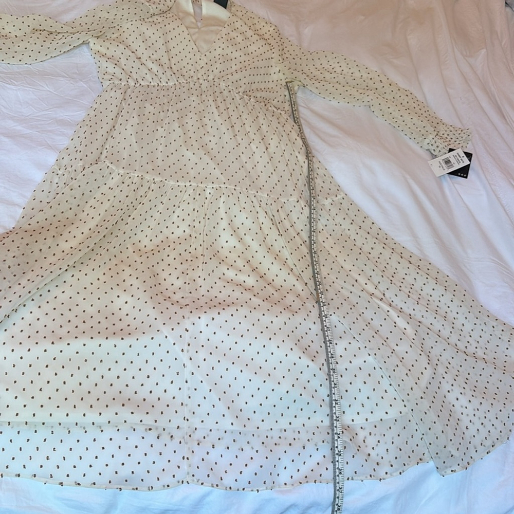 Gabby Skye Cream Dress tan Swiss dots elastic waist back closure size 12 flowy - Picture 14 of 16